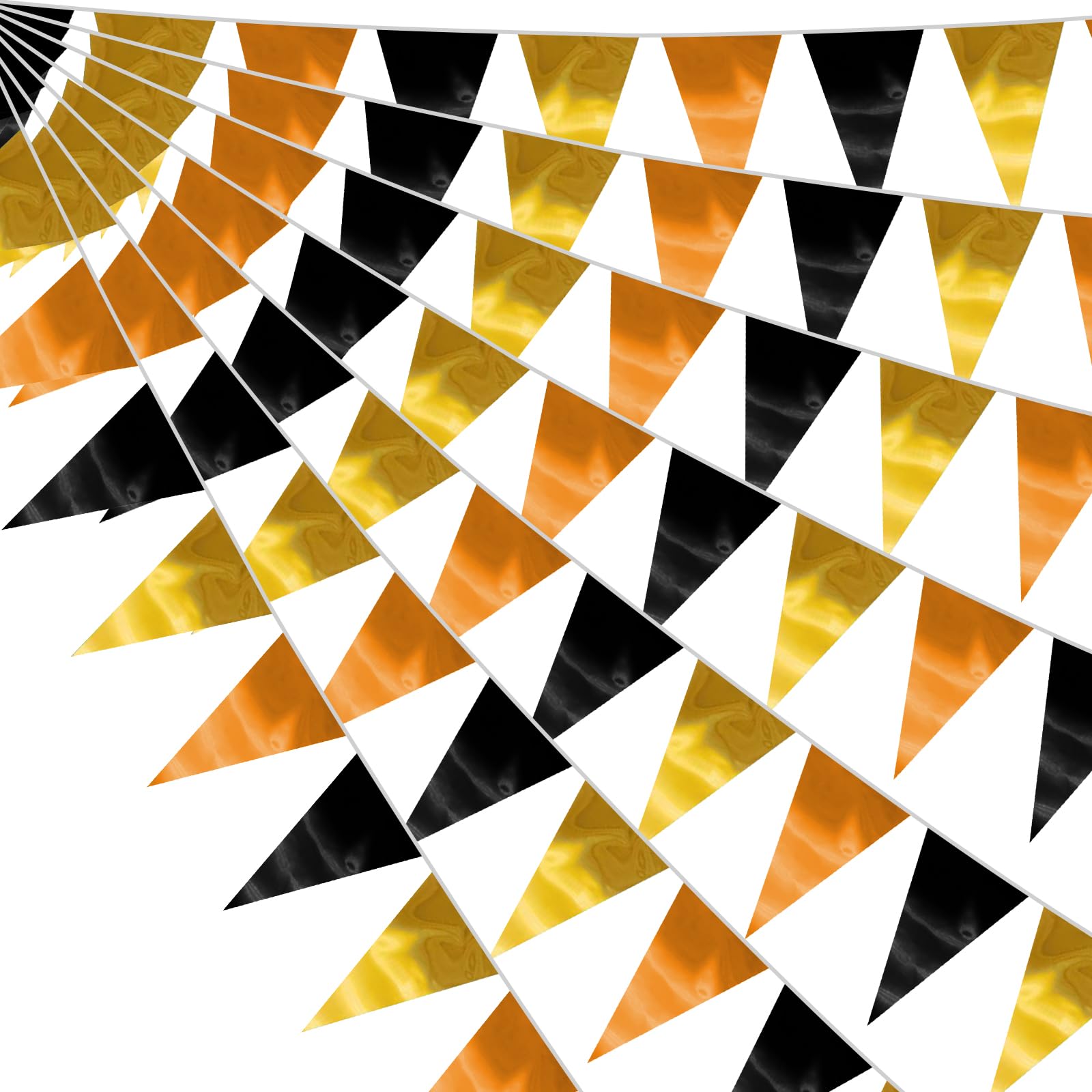 20M/64FT Black Gold Orange Triangle Pennant Banner Flag Metallic Fabric Bunting Garland for Christmas Wall Hanging,Graduation Decorations, New Years Decorations,Father' Da