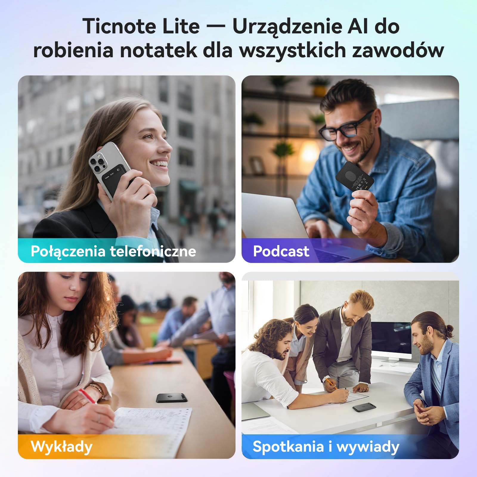 Mobvoi TicNote Lite Inteligentny Dyktafon AI, Notatnik AI z Natychmiastową Transkrypcją i Podsumowaniem, Sterowanie Aplikacją, 120+ Języków, Cień AI do Wykładów, Spotkań i Rozmów