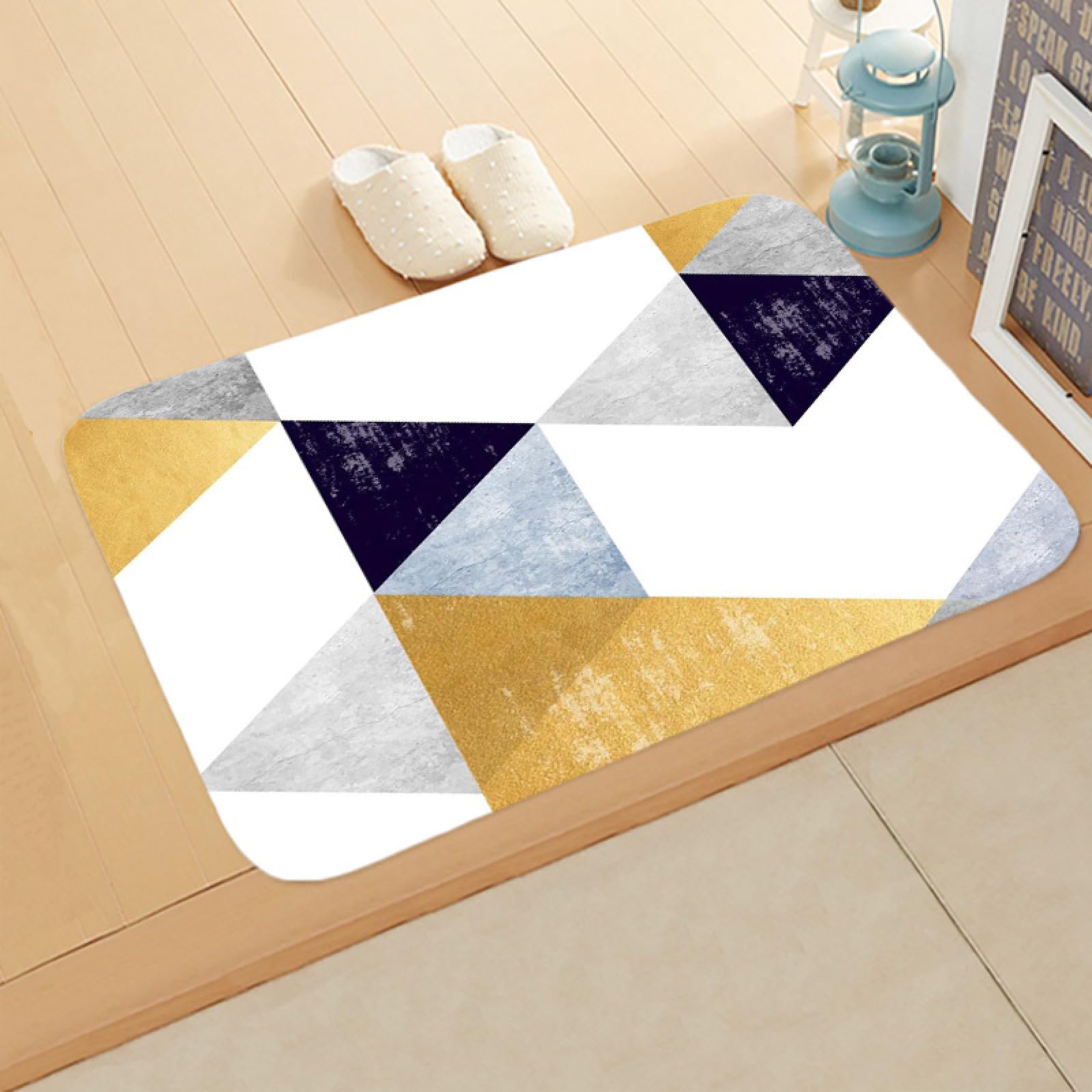 Paillasson Exterieur Entree Géométrie Gris Jaune Tapis Entree Interieur Tapis de Bain Antidérapant Paillasson Lavable Paillasson Interieur Paillasson Exterieur Salle Bain Couloir(60x90cm)