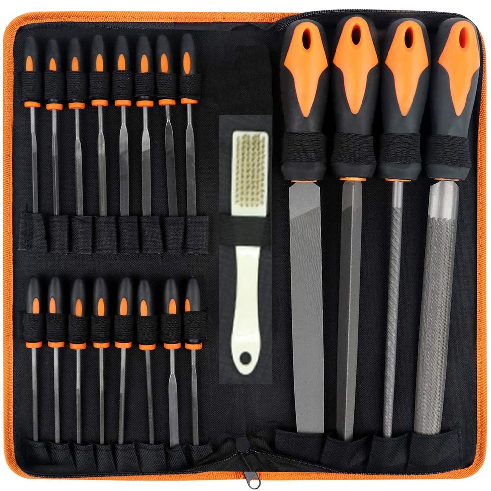 Set Di Lime 21 Pezzi in Acciaio Al Carbonio, Lima Per Sbavatura Manuale Con Custodia, File Semicircolari, Rotonde, Triangolari Per Applicazioni in Legno, Metallo, Modello E Hobby
