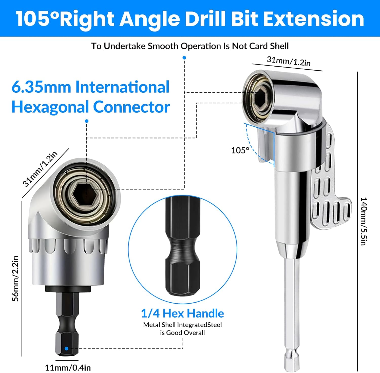 31 Pcs Flexible Drill Bit Extension Set,105° Right Angle Drill Attachment, 1/2 3/8 1/4 inch Universal Hex Socket Adapter, Rotatable Socket Wrench Tools, Drill Bit Holder Screwdriver with Box(Silver)