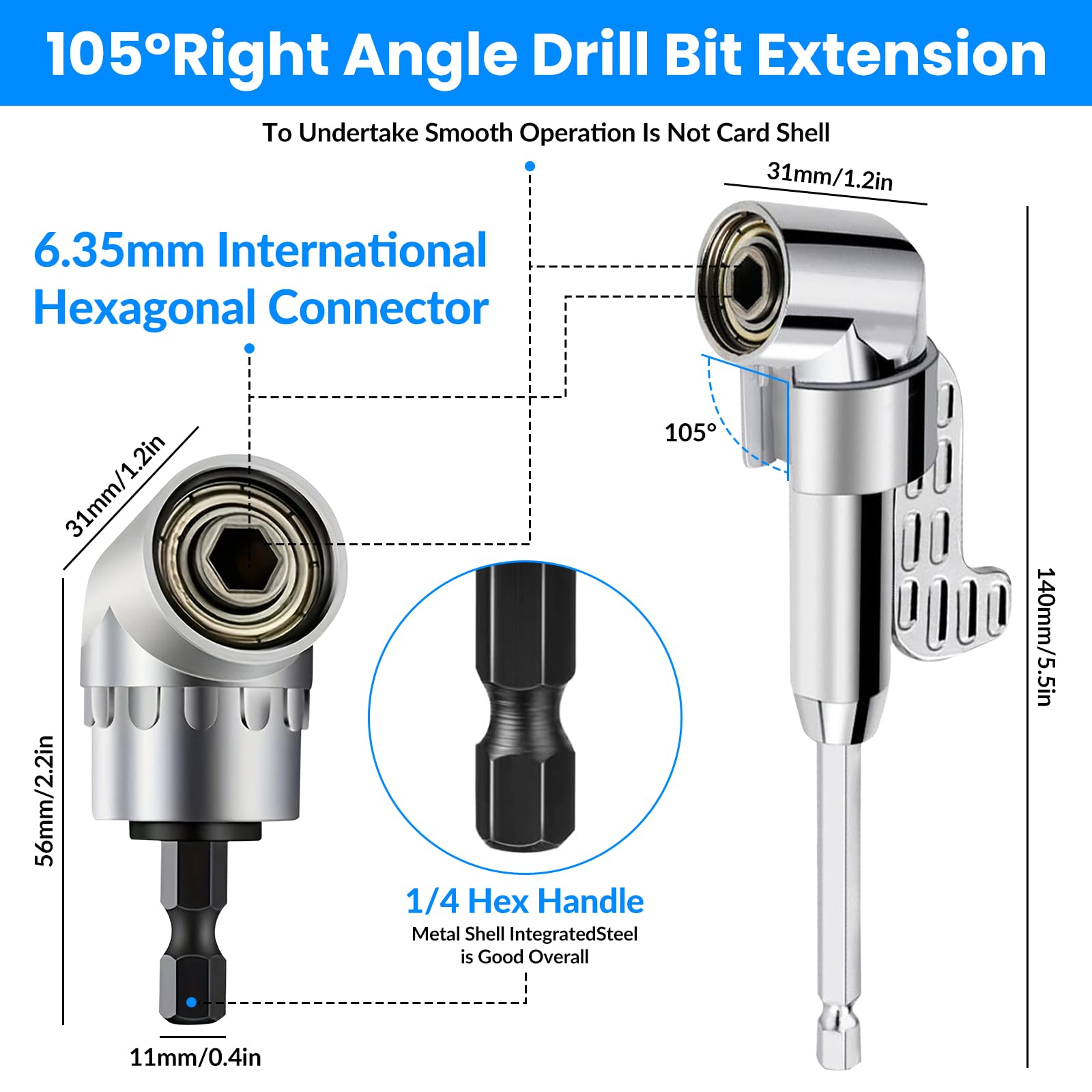31 Pezzi Prolunga Flessibile per Punte da Trapano, Adattatore per Trapano ad Angolo Retto a 105 Gradi, 1/4" 3/8" 1/2" Adattatore Esagonale, Prolunga Flessibile Drill Bit Holder,Accessori Avvitatore