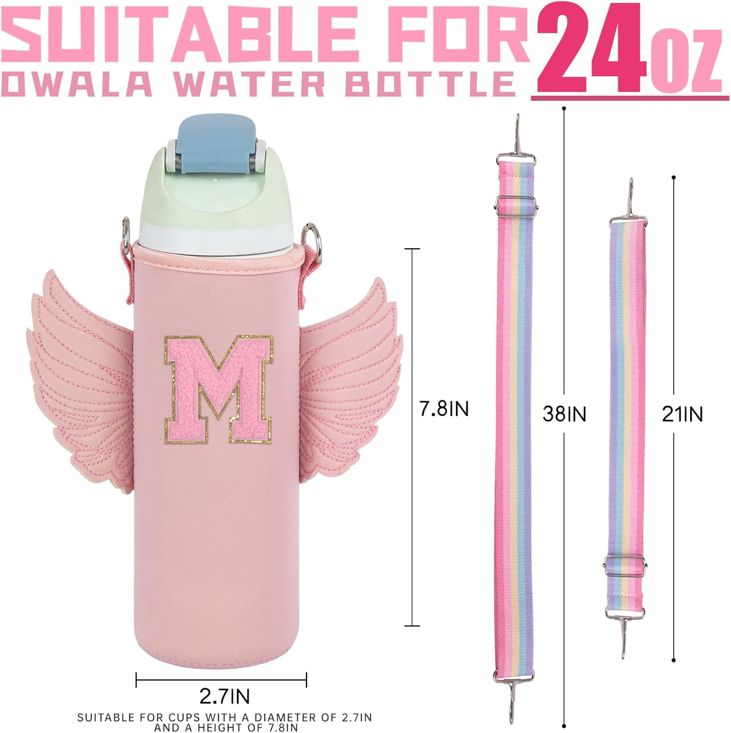 Use for Owala 24oz Crossbody Water Bottle Holder Sling Carrier Bag with Strap, Water Bottle Crossbody Bag Women Girl(M, Pink, 24oz) - Image 2