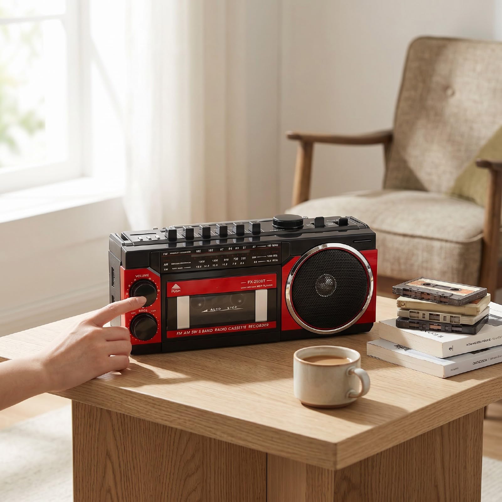 Przenośny Odtwarzacz Kasetowy z technologią Bluetooth (wtyczka UE) | Odtwarzanie USB, radio FM, wbudowany głośnik, gniazdo słuchawkowe, do użytku w pomieszczeniach i na zewnątrz