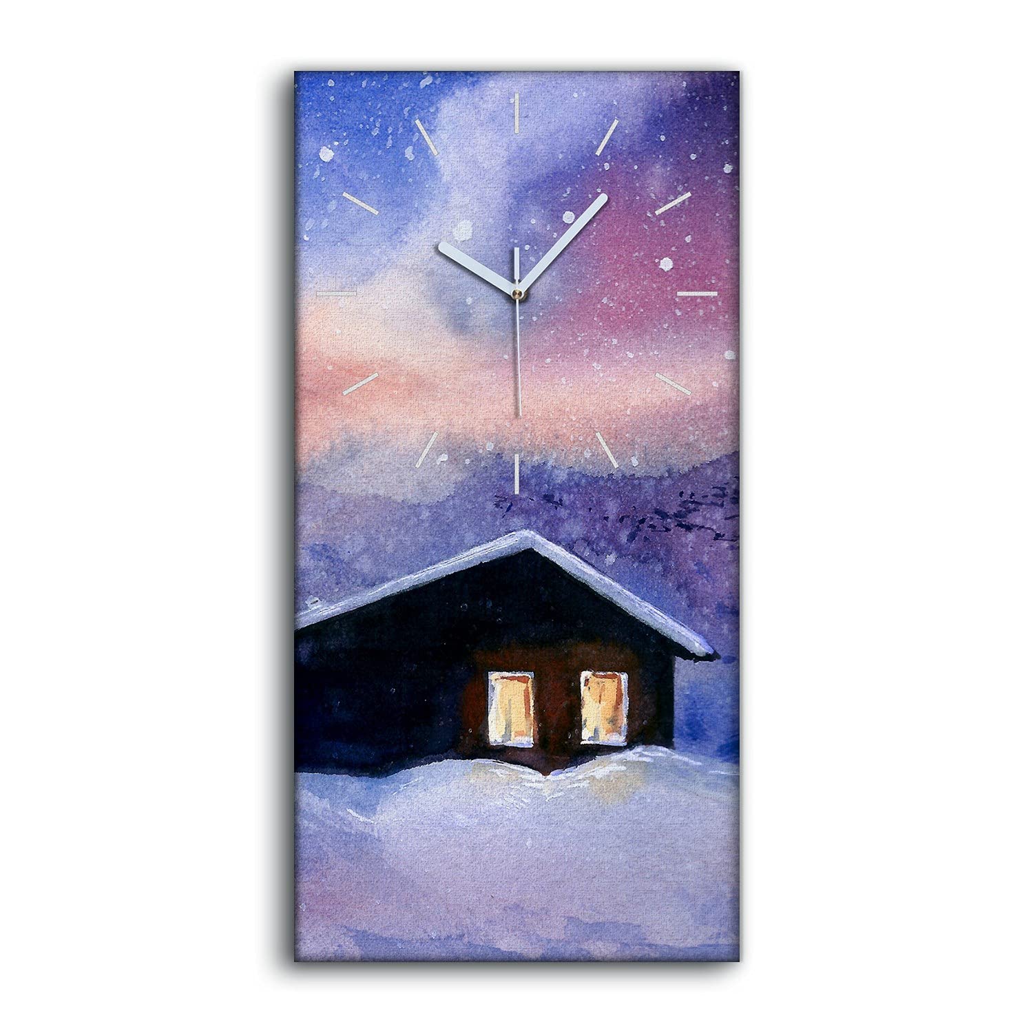 Art Mural Salon et Chambre Horloge Aquarelle Paysage d'Hiver