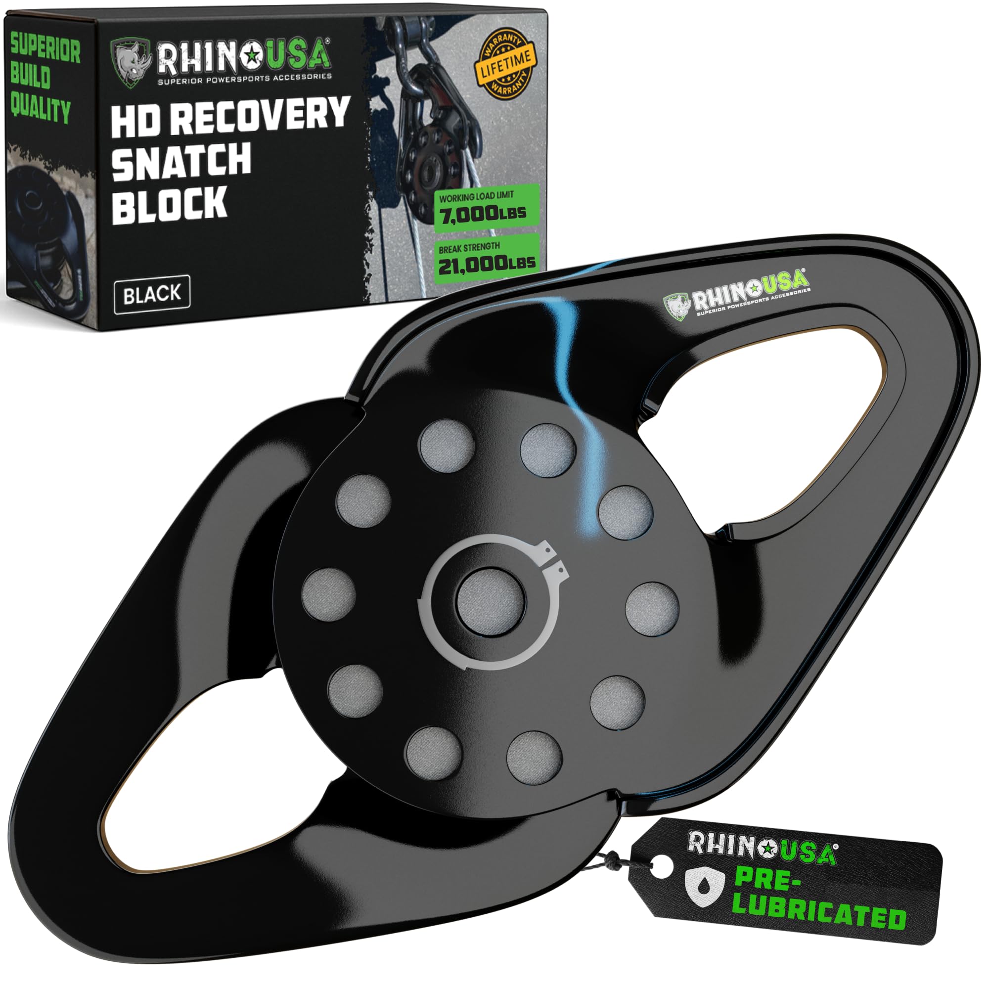 Rhino USA Snatch Block for Winch Recovery - Heavy Duty 13.5 Ton Break Strength - Compact Offroad Accessory for Jeep, Truck, UTV, ATV - Use with Tree Saver Tow Strap (Snatch Block)
