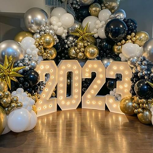 Miniatura 5 de Paready Globos negros y dorados, 60 globos de fiesta negros y blancos de 12 pulgadas, globos de látex metálicos dorados y blancos, globos de helio