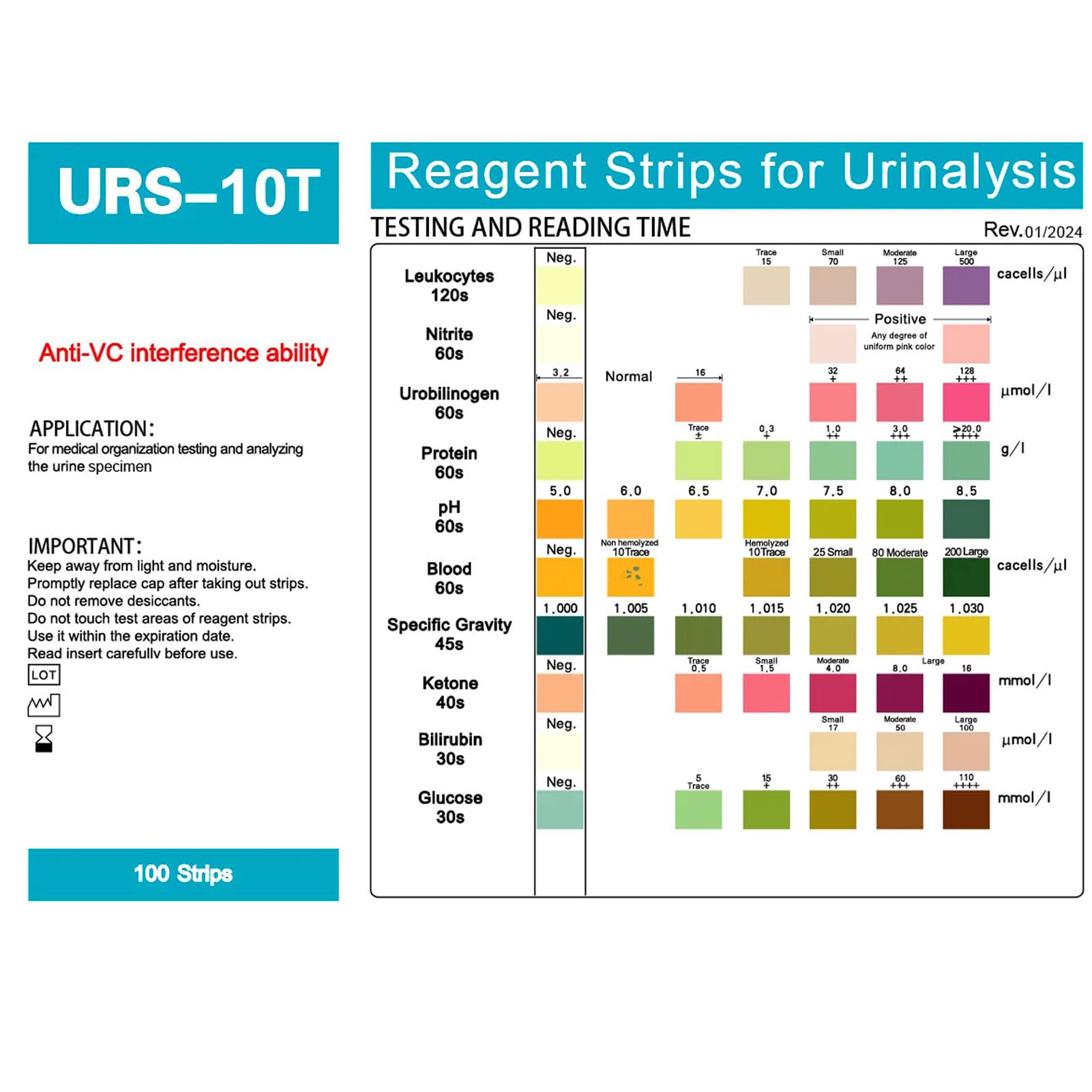 100 strisce reattive per analisi delle urine | Strisce reattive per urina da 10 parametri, contiene 10 bicchierini per urina usa e getta per un facile confronto dei parametri.