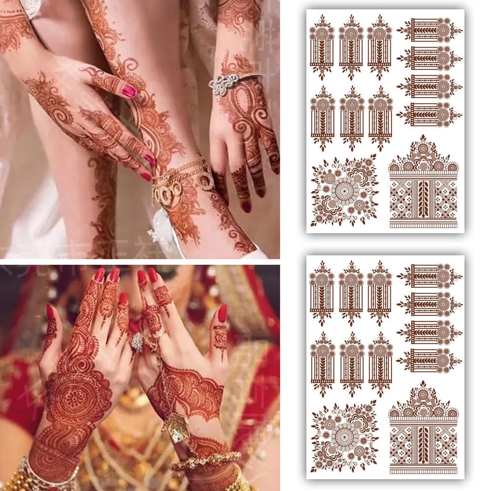 S.A.V.I (2 Sheets) Premium Mehendi Henna Tattoo Stickers Waterproof Natural Color for Women's Hands & Arms – 21x15cm-image-34