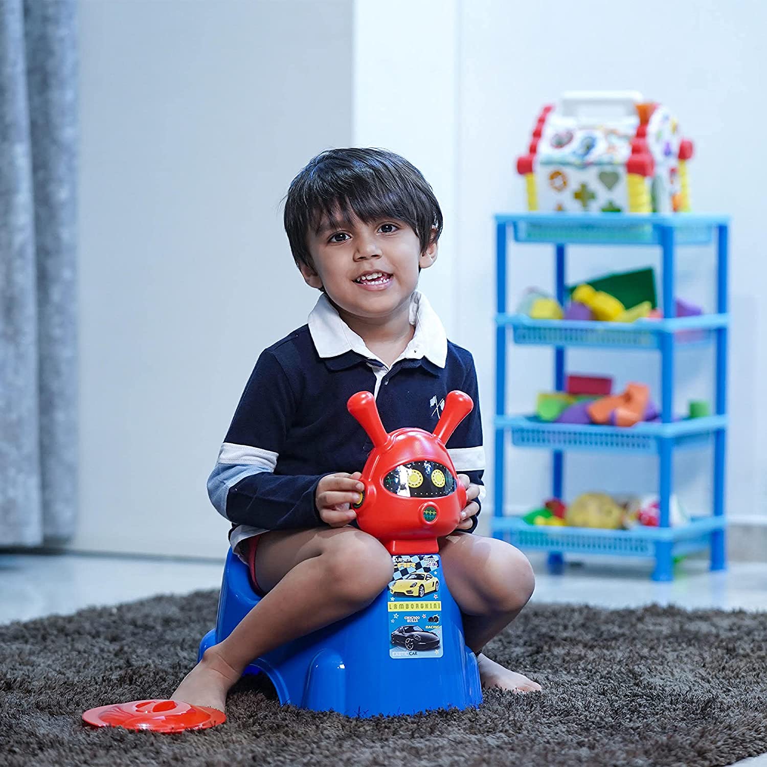 Nabhya Robot Baby Potty Training Seat- Chair for Kids- Infant Potty Toilet Chair with Removable Tray & Closing Lid (Blue)