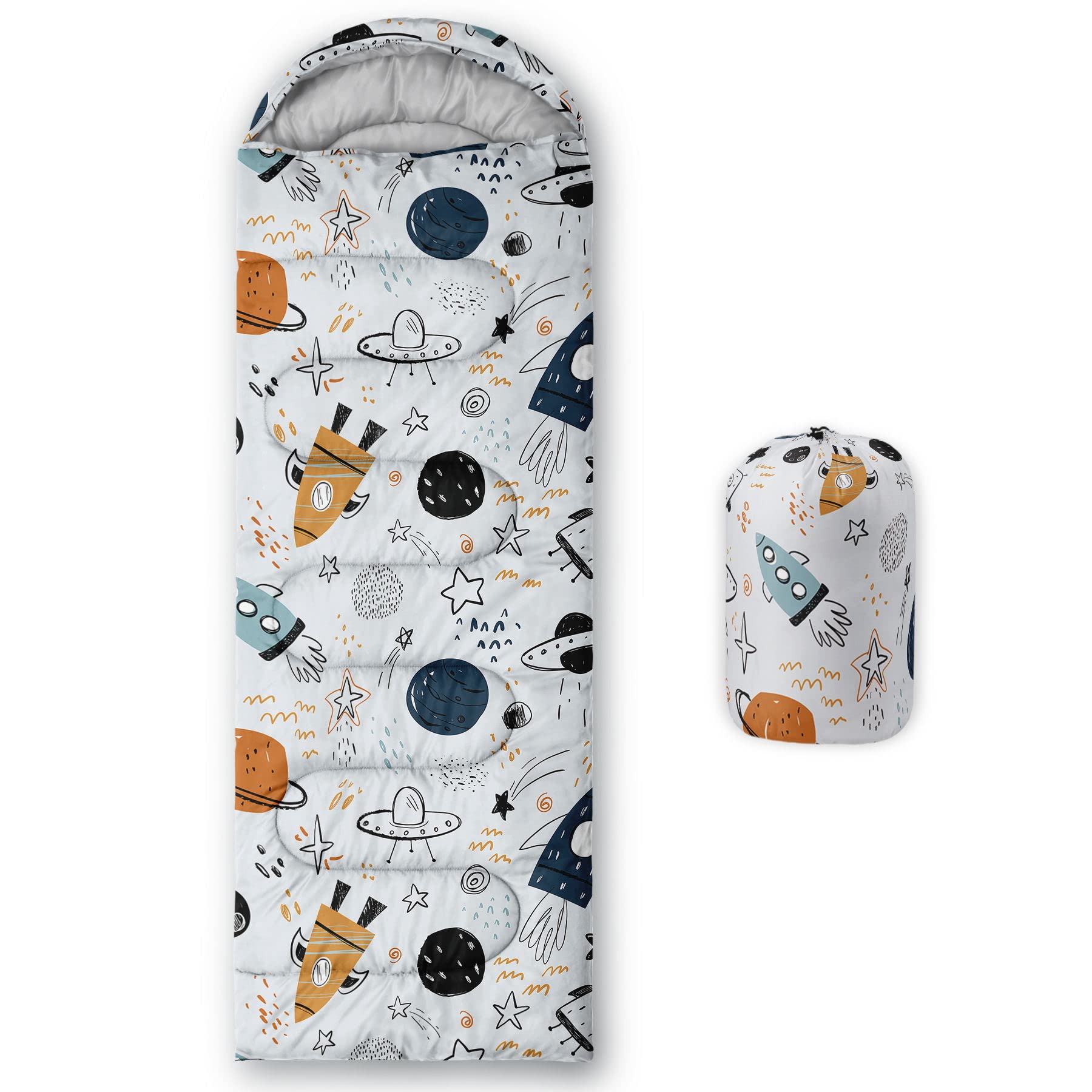 HOSIMA Sleeping Bags for Boys Girls Kids,Rocket Planet Printeded Lightweight Warm Portable Outdoor Indoor Waterproof Cold Resistant Sleeping Bag for Camping Hiking (Planet)