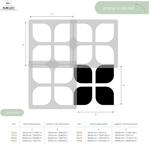 Miniatura 4 de NAKLEO - Plantilla de plástico reutilizable para azulejos Teruel  Cuadrados redondeados retro  Geométrico marroquí  Bloque de pavimentación de