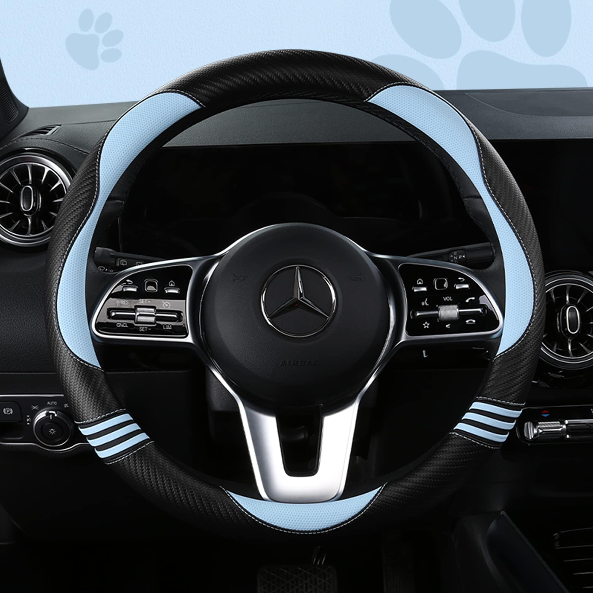 HighnessHwoo Carbon Fiber PU Leather Steering Wheel Cover Blue
