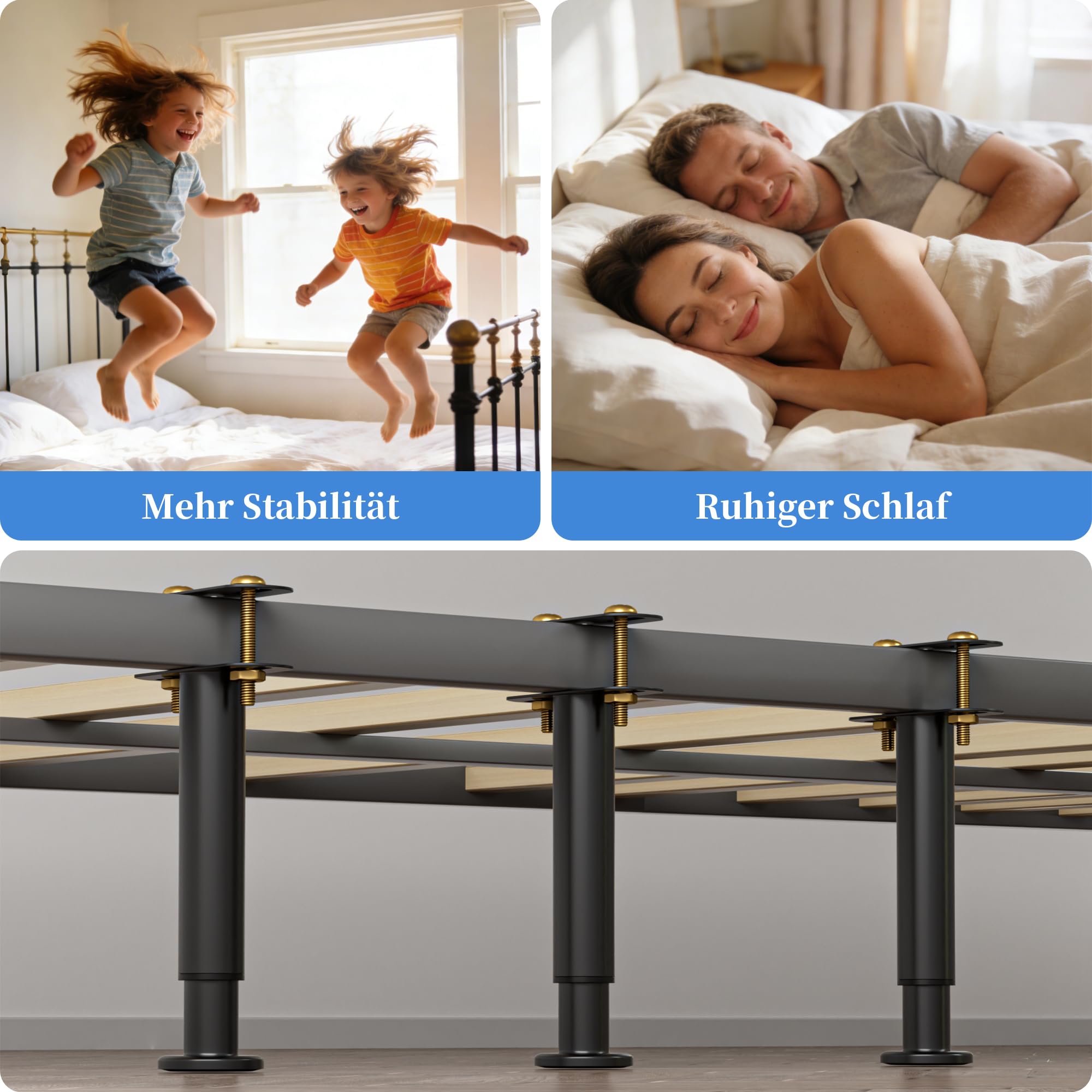 VETIN Lot de 4 Pieds de Lit Réglables en Hauteur, Pieds de Lit en Métal 18-33 cm, Pieds de Support Centraux du Cadre de Lit, Adaptés aux Lattes du Cadre de Lit/du Centre du Lit
