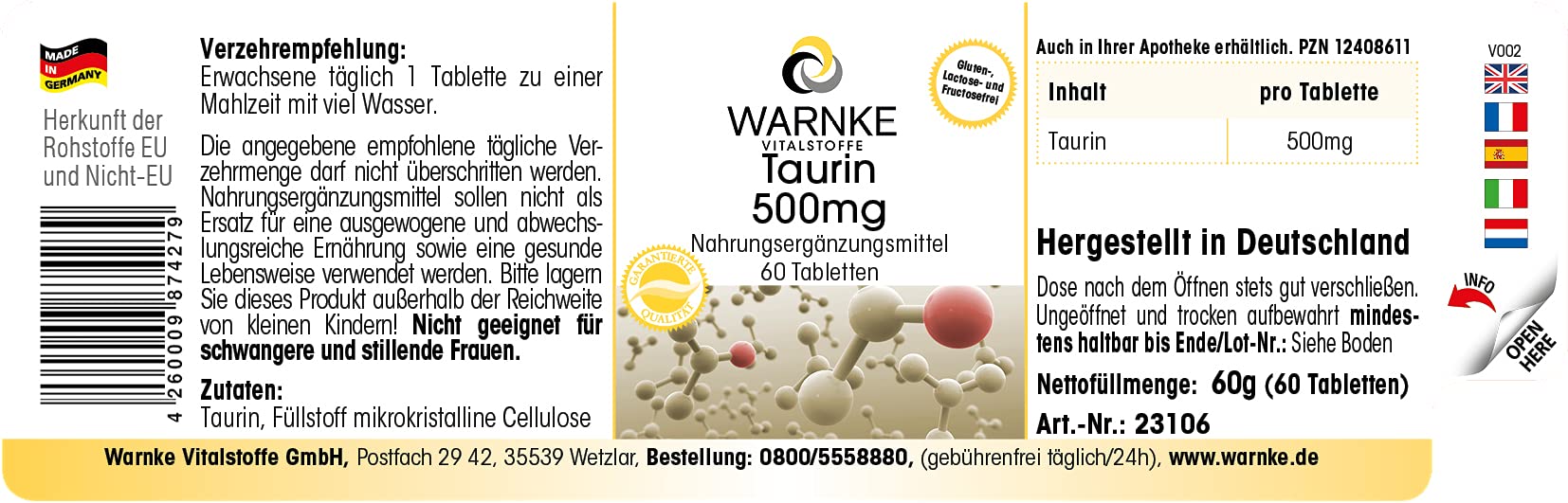 Quintessence Taurina 500 Mg – 120 Capsule Vegane, Pura, Prodotta In Austria