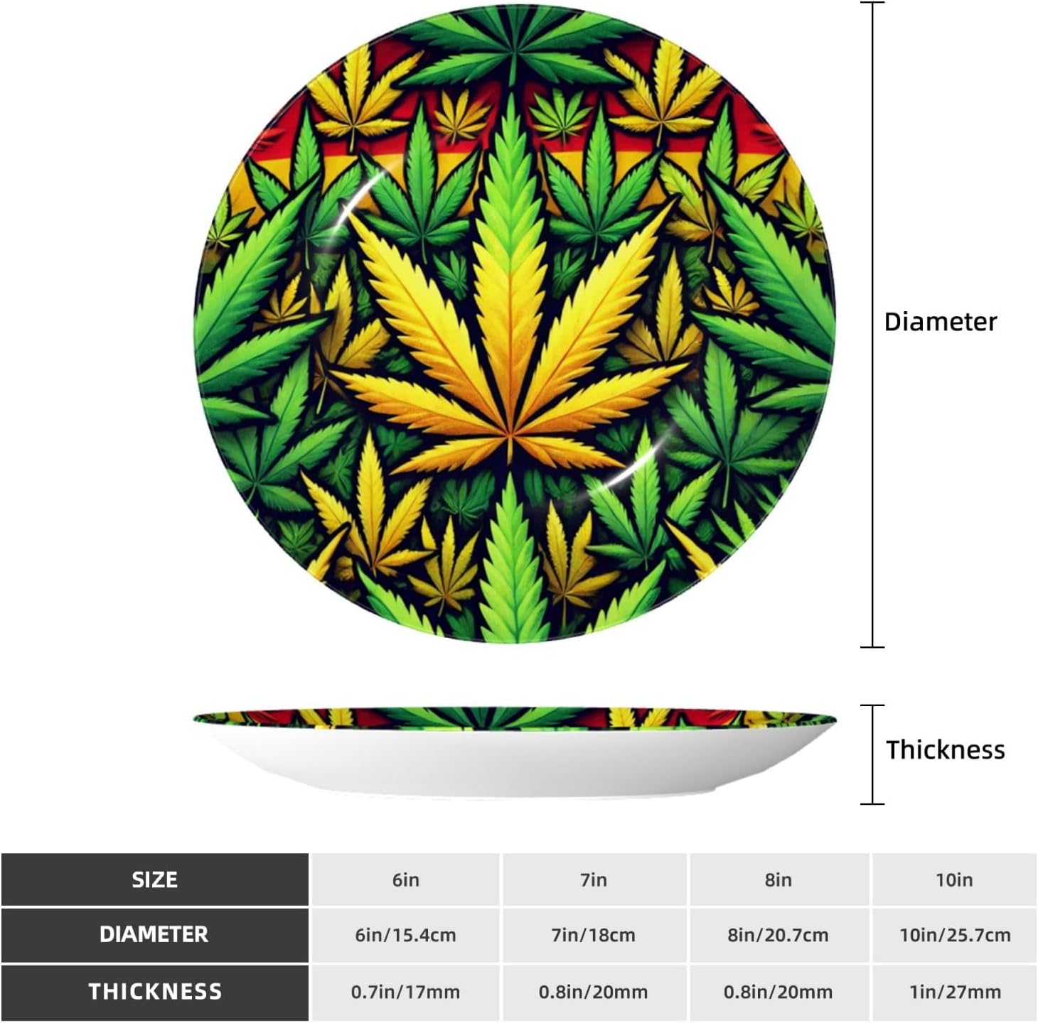Rasta-Weed-Leaf 10 Inch Decorative Plate With Stand, Elegant Display Wall Plate For Home Decor