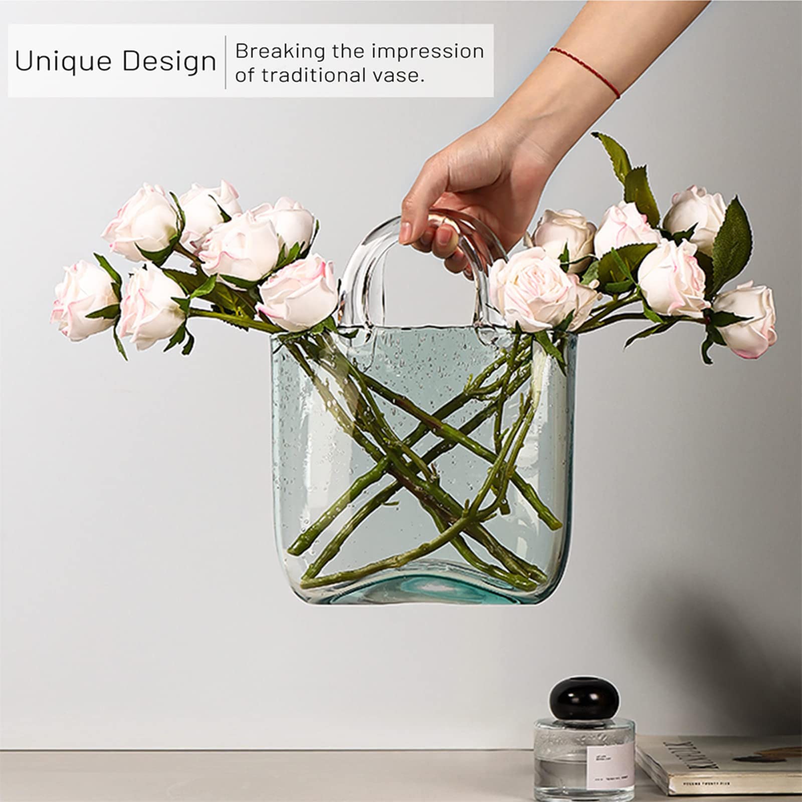 Vaso Portamonete in Vetro, Vasi Portamonete in Vetro con Manico Design Simpatico Vaso per Fiori ad Acquario in Vetro Trasparente, per Decorazioni Domestiche, Entrata, Eventi, Ufficio, Giardi