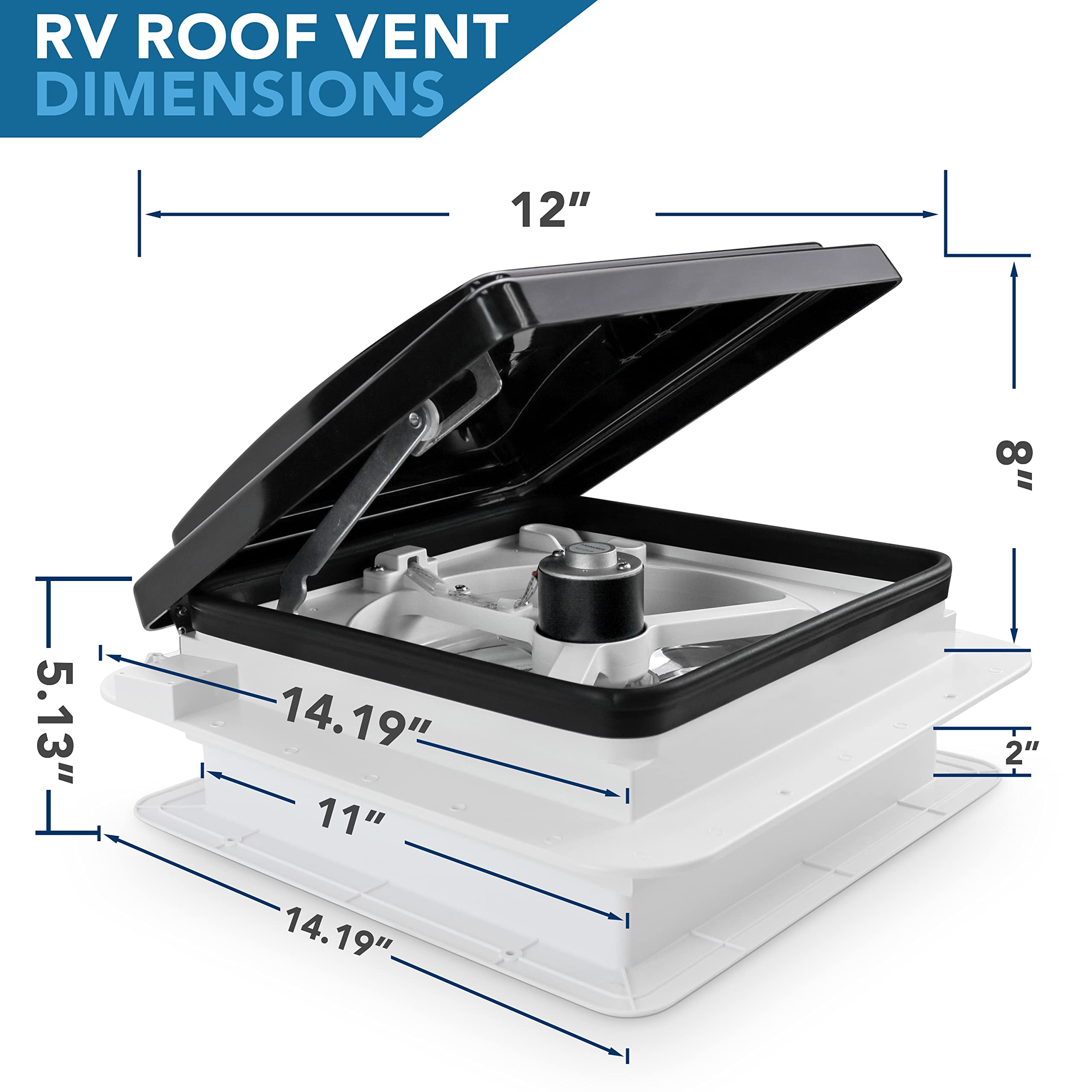 Wentylator dachowy do kampera 28 cm x 11 cali z ręcznym podnoszeniem 12 V odwracalny ręczny podnośnik z czarną pokrywą