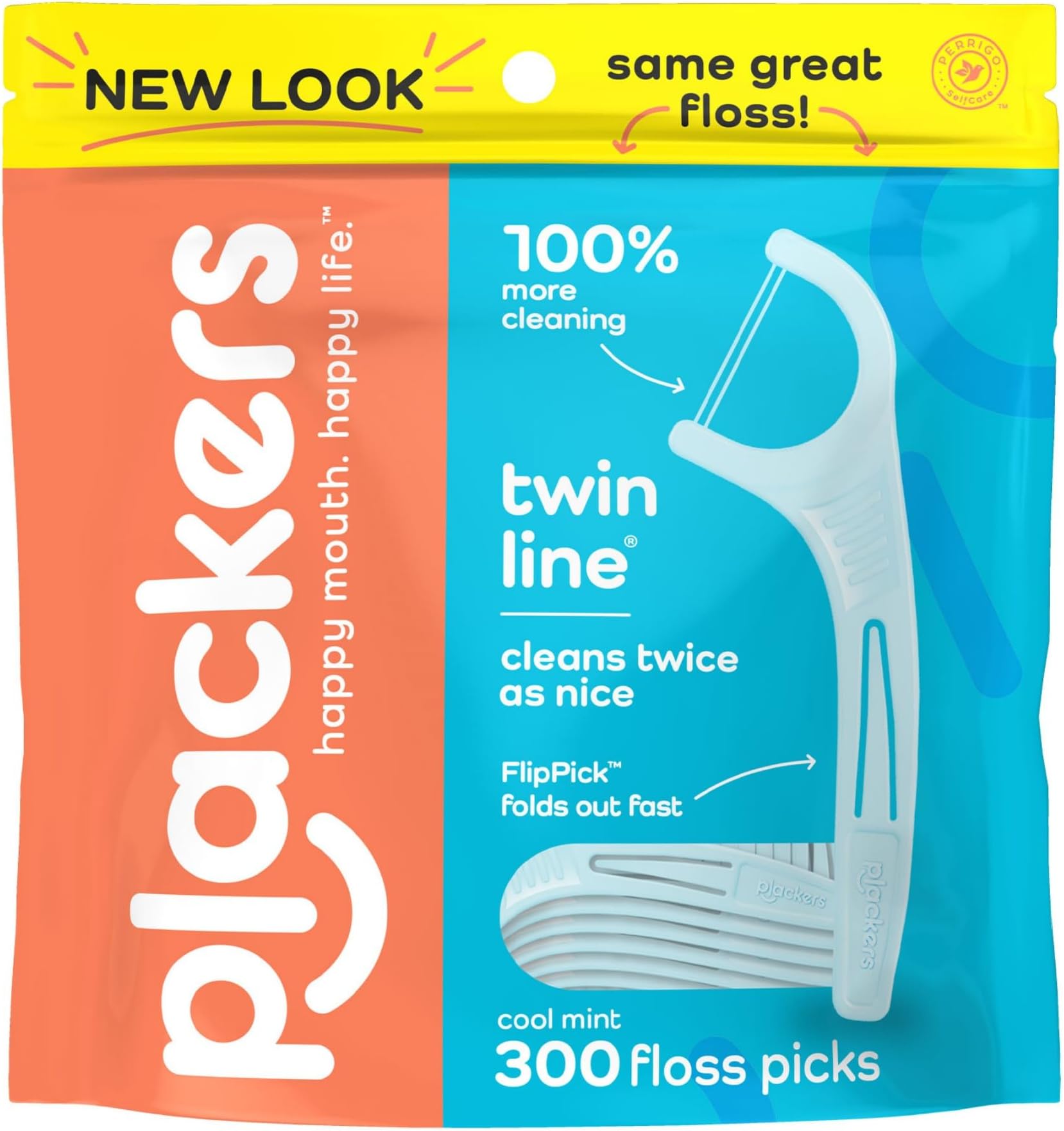 Twin Line Dental Floss Picks, Dual-Line Tuffloss, Easy Storage, Cool Mint Flavor, 300 Count
