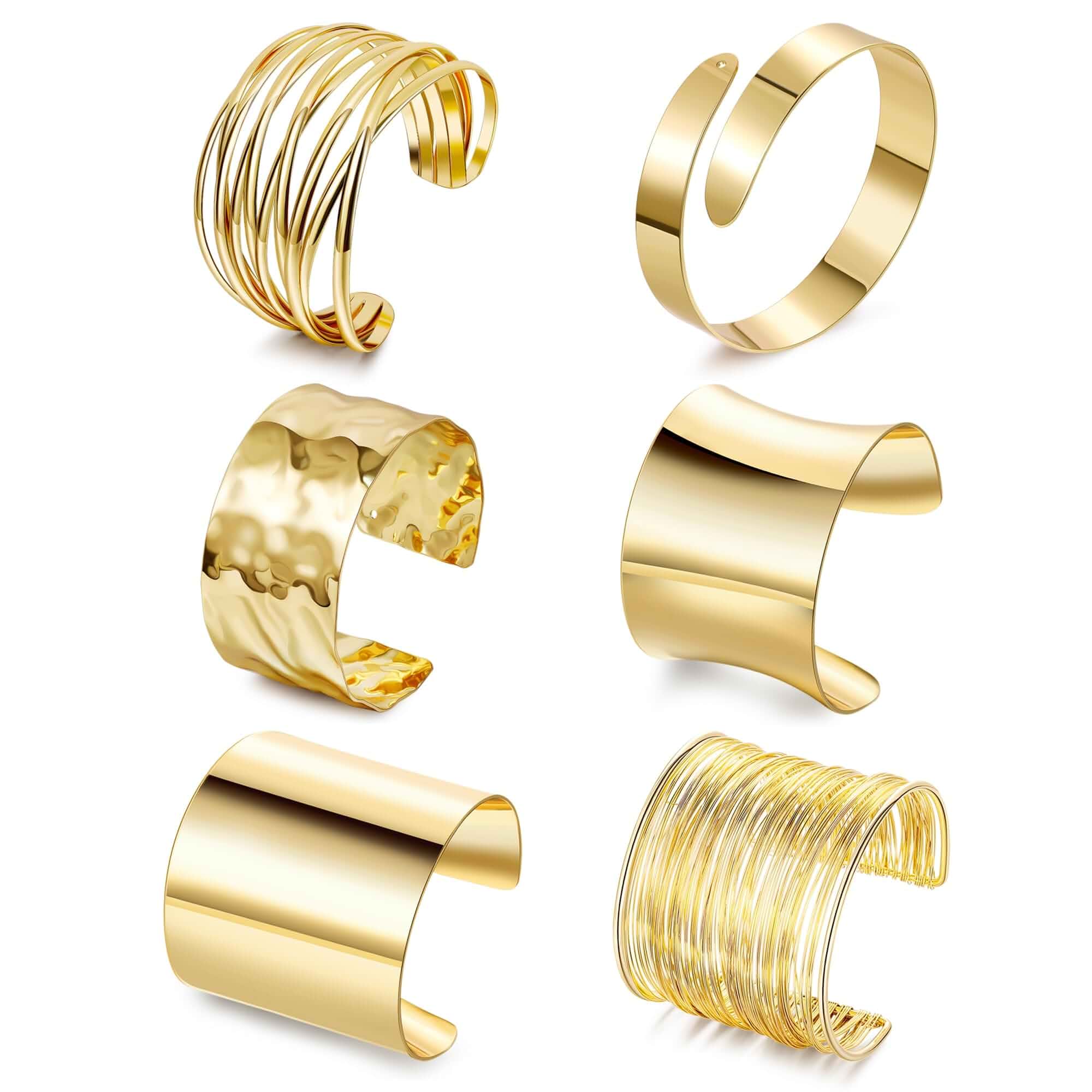 REVOLIA 6Pcs Chunky Cuff Bracelets Set for Women Minimalist Irregular Statement Wrist Cuff Adjustable Hammered Bangles Bracelets Open Wide Wire Arm Cuff Bracelet