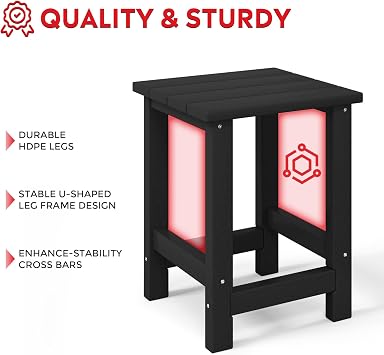 Costaelm Kids Outdoor End Table, Small Patio Table, Outdoor Side Table Porch Table Adirondack Patio Side Table for Outside, Pool, Porch, Garden, Black