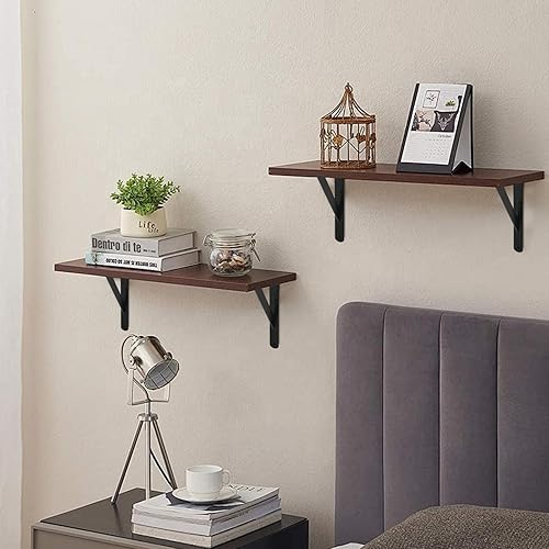 Miniatura 6 de Paquete de 4 soportes de estante de 8 pulgadas de largo x 6 pulgadas de alto, color negro, resistentes con tornillos, soportes de estante de metal,