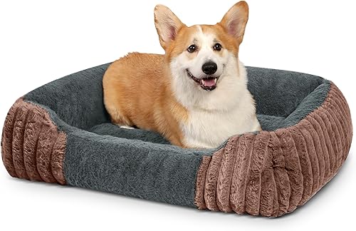 Miniatura 16 de Camas para perros pequeños de 28x20 pulgadas, cama ortopédica tipo sofá con lados cómodos para perros con espuma viscoelástica triturada NEGRO+gris