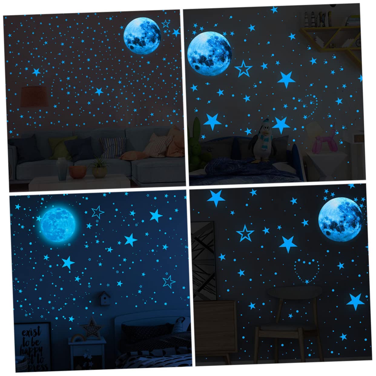 ibasenice 3zestawy Wall Stickers Do Pokoju Dziecięcego Samoprzylepne Naklejki Świecące Ciemności z Księżycem i Gwiazdami Księżyc Gwiazdek Punktów Decoracyjnych