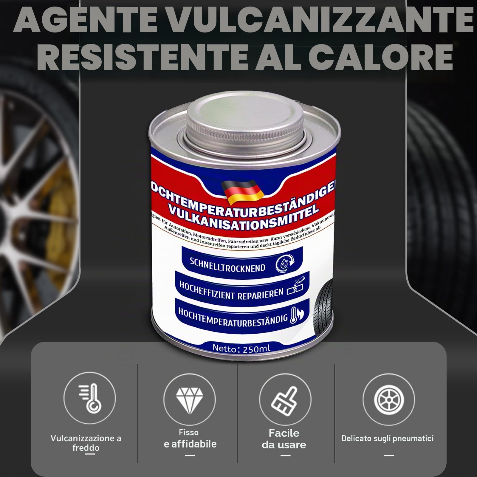 Liquido vulcanizzante da 250 ml, liquido di riparazione extra forte per camere d'aria di bicicletta, pneumatici per auto, pneumatici per moto e valvole in gomma, riparazione rapida dei