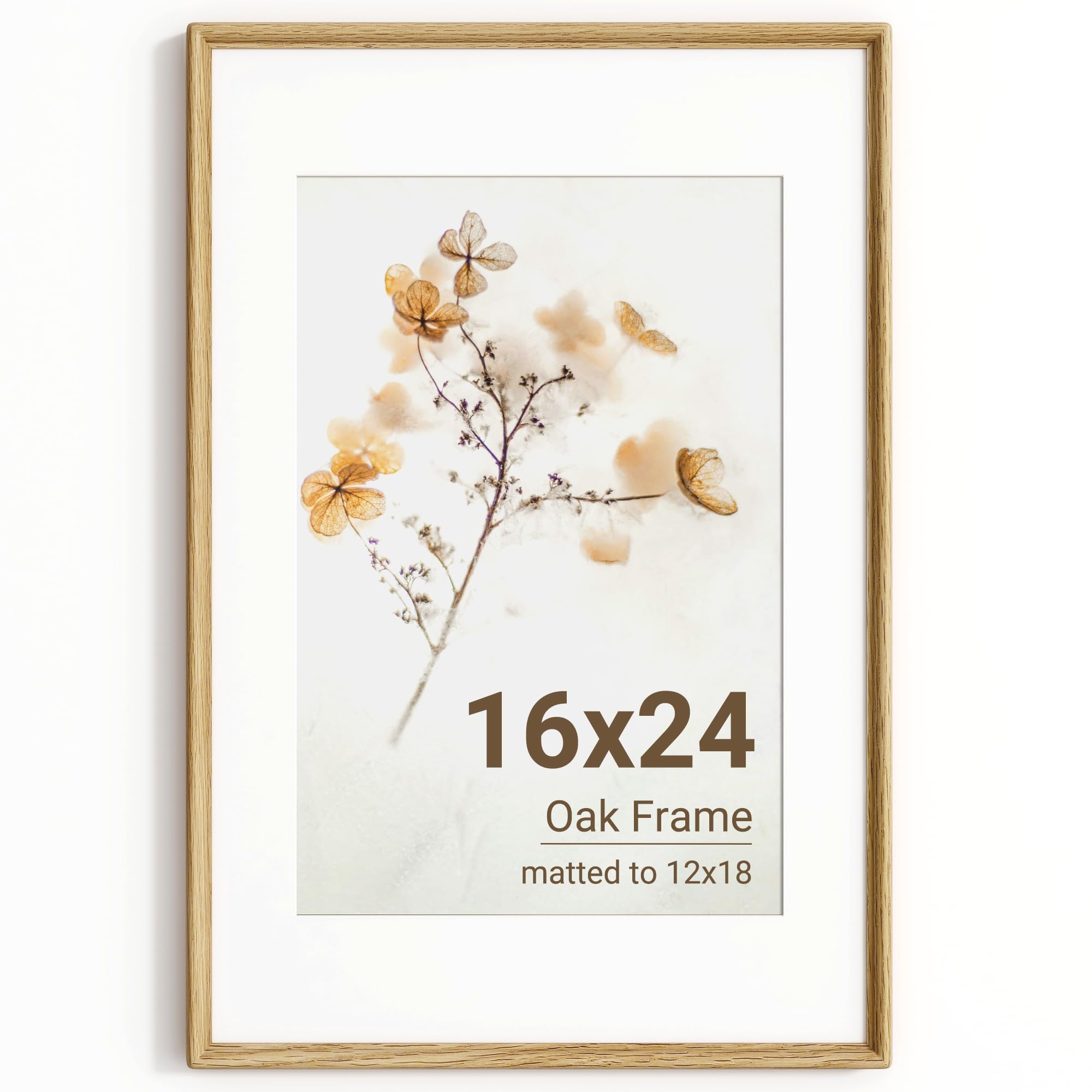 KovaScape 16x24 Photo Frame, Solid Oak Wood Picture Frame with HD Tempered Glass, Handcrafted Real Wood Frame with Mount for 12x18 Photo, Rounded Corner Design, Wall Hanging