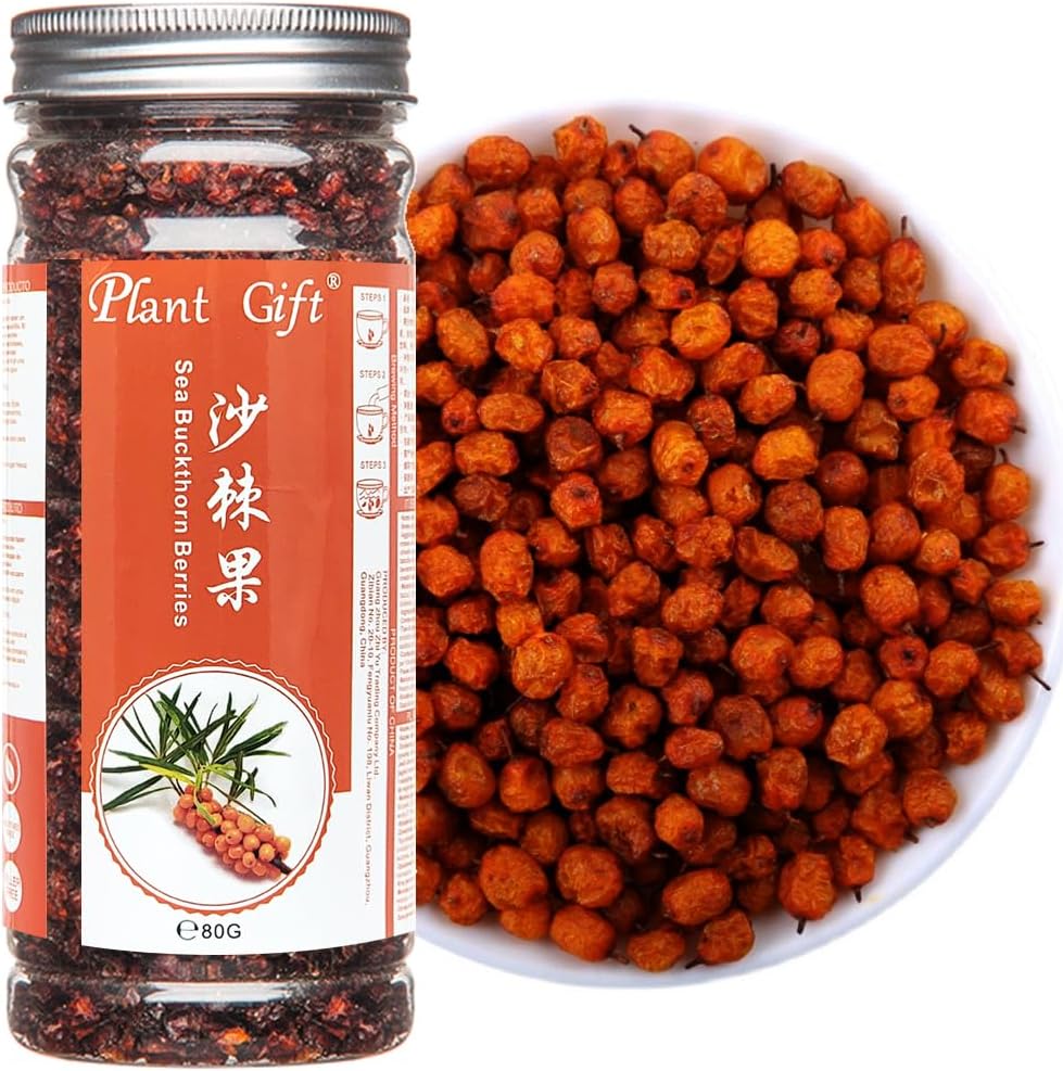 Plant Gift PlantGift Dried Sea Buckthorn Berries 120G Whole Berries,Dried Extremely Gently, No Additives, High B12 Content , Organic Dried Fruit, 2.82 ounces, 1.0 gram