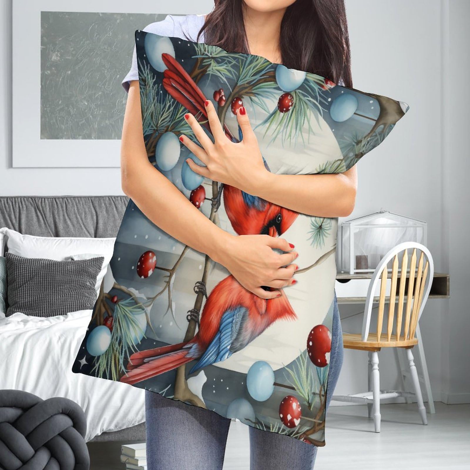 Toland Cardinals & Berries 12 X 19 Inch Outdoor Pillow Case (2-Pack