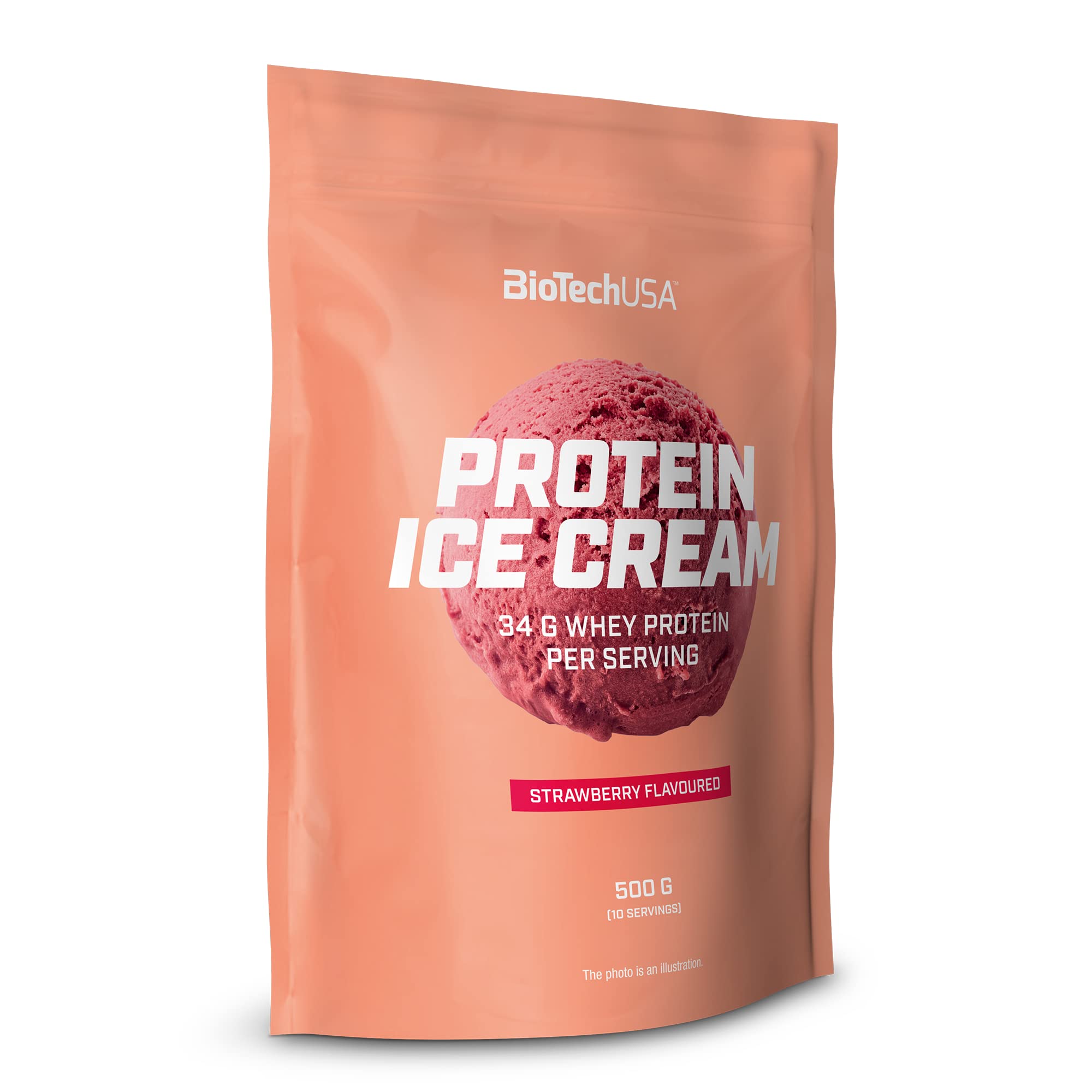 BioTechUSA Protein Ice Cream, Préparation instantanée pour crème glacée enrichie en protéines de lactosérum concentré, 500 g, Fraise