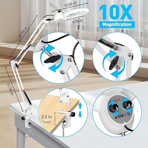 Miniatura 5 de Lupa de 10 veces con luz y abrazadera, lámpara LED KIRKAS de aumento, 2200 lúmenes, cualquier modo de color y atenuación continua, luz de lupa de