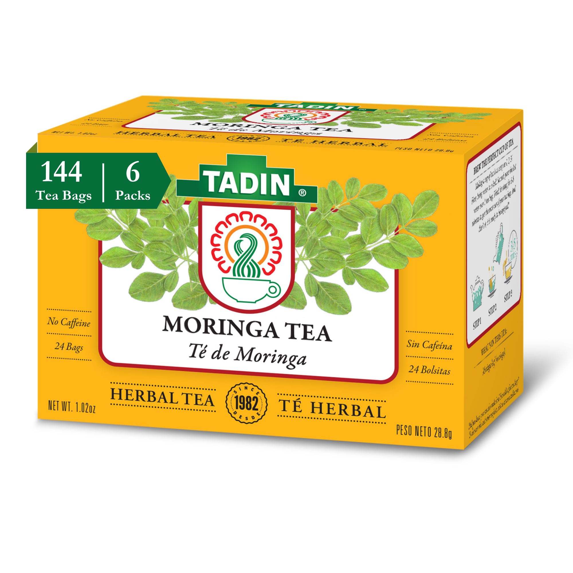 Tadin Moringa Herbal Tea, Caffeine Free, 24 Tea Bags Per Box, Pack of 6 Boxes...