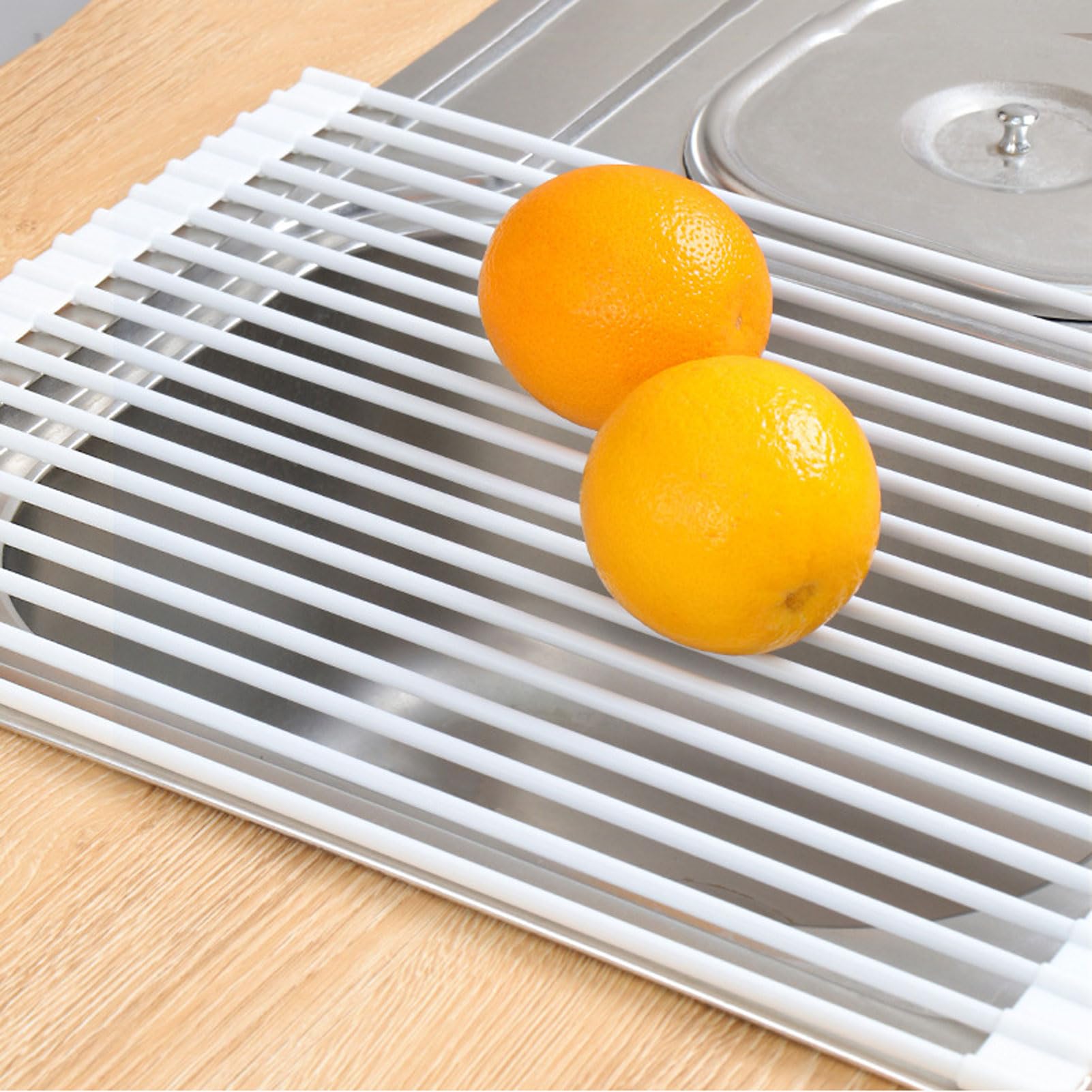 HUHJYUGE Scolapiatti Pieghevole in Silicone per Lavello da Cucina, Griglia Scolapiatti Arrotolabile per Piatti, Ciotole, Bicchieri e Verdure, Organizzatore Salvaspazio (White Square tube/52x33cm)