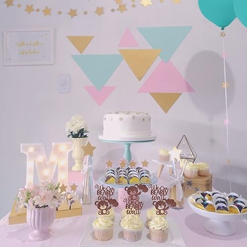 Miniatura 6 de 24 piezas de decoración para cupcakes con la frase "We Can Bearly Wait" con purpurina para globos de oso para cupcakes, decoración de pasteles para