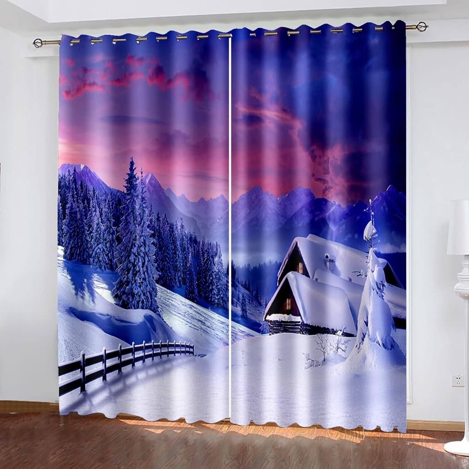 Cortinas de bosque de montaña de nieve de 96 pulgadas para cubrir ventanales grandes vacíos