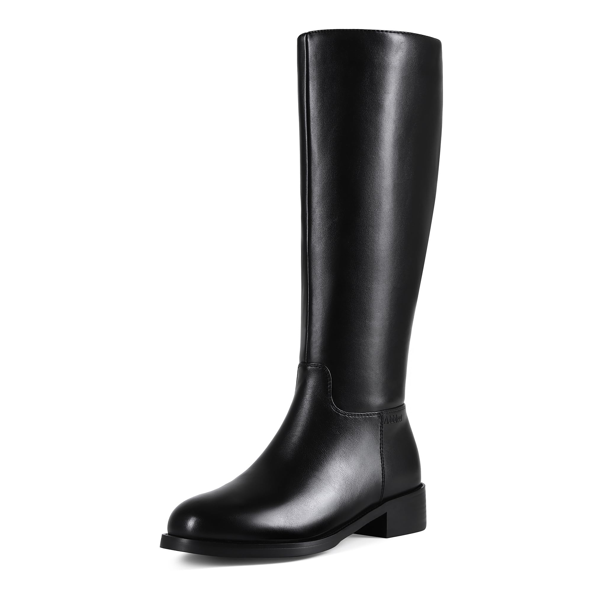 2025NEW Knee High Boots Winter Wide Calf Black Boots for Women Round Toe Side Zipper Low Block Heel