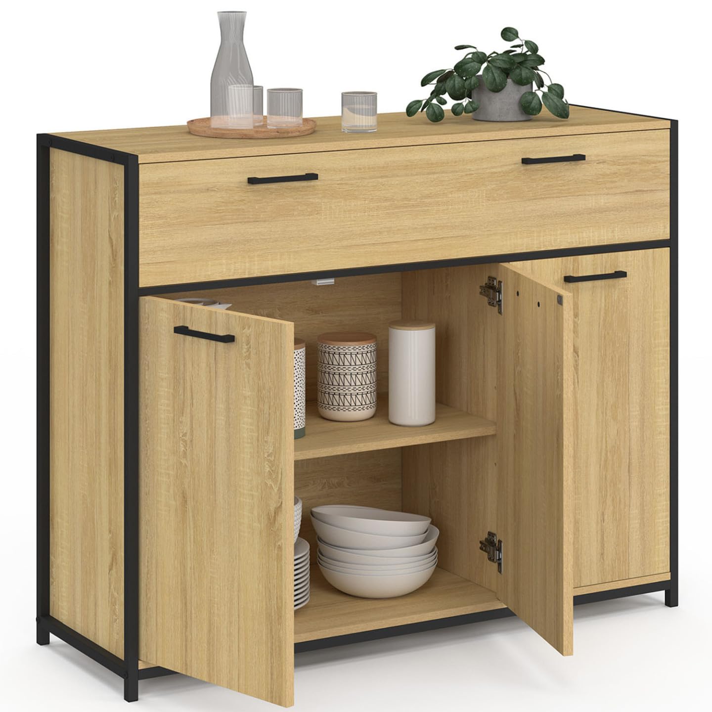 IDMarket - Buffet 100 cm Detroit 3 Portes et 1 tiroir Design Industriel