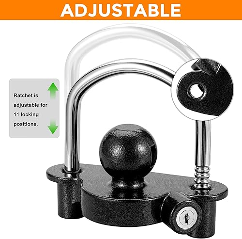 Miniatura 8 de Bloqueo de enganche para remolque, acoplador universal de remolque de bola, bloqueo de seguridad, antirrobo, se adapta a acopladores de 1-78, 2