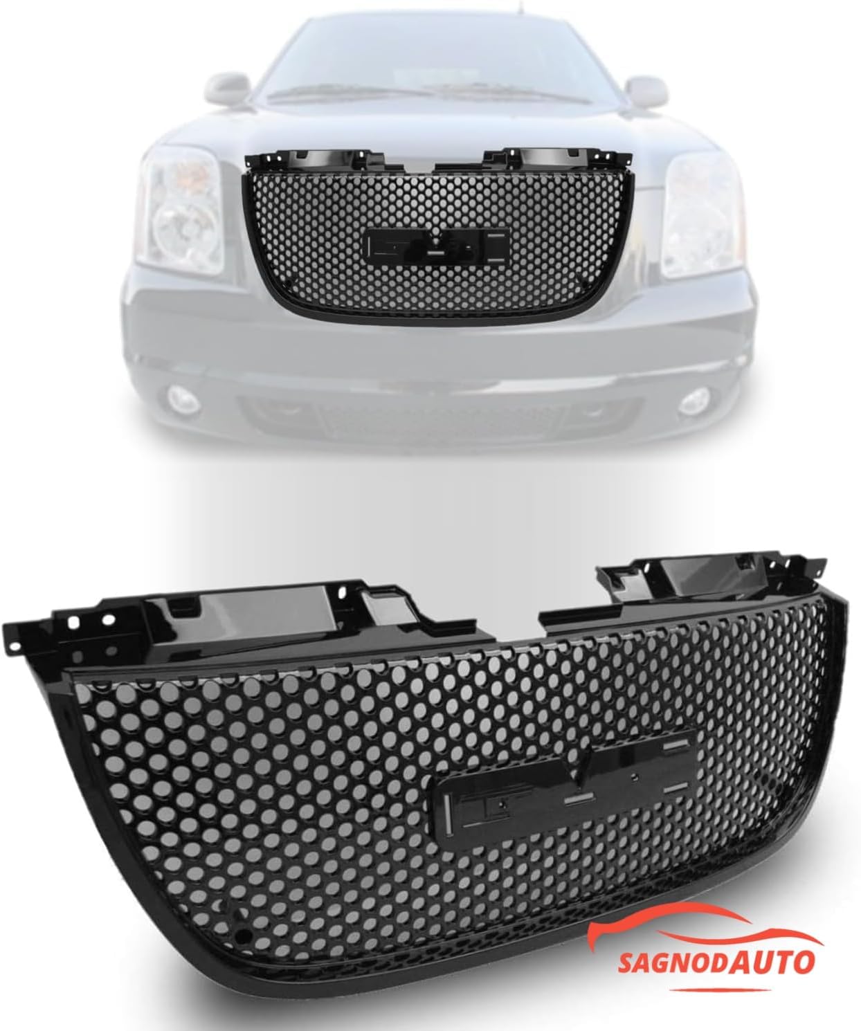 Front Grille 2007-2014 compatible wiith GMC Yukon/XL/Denali Gloss Black Mesh