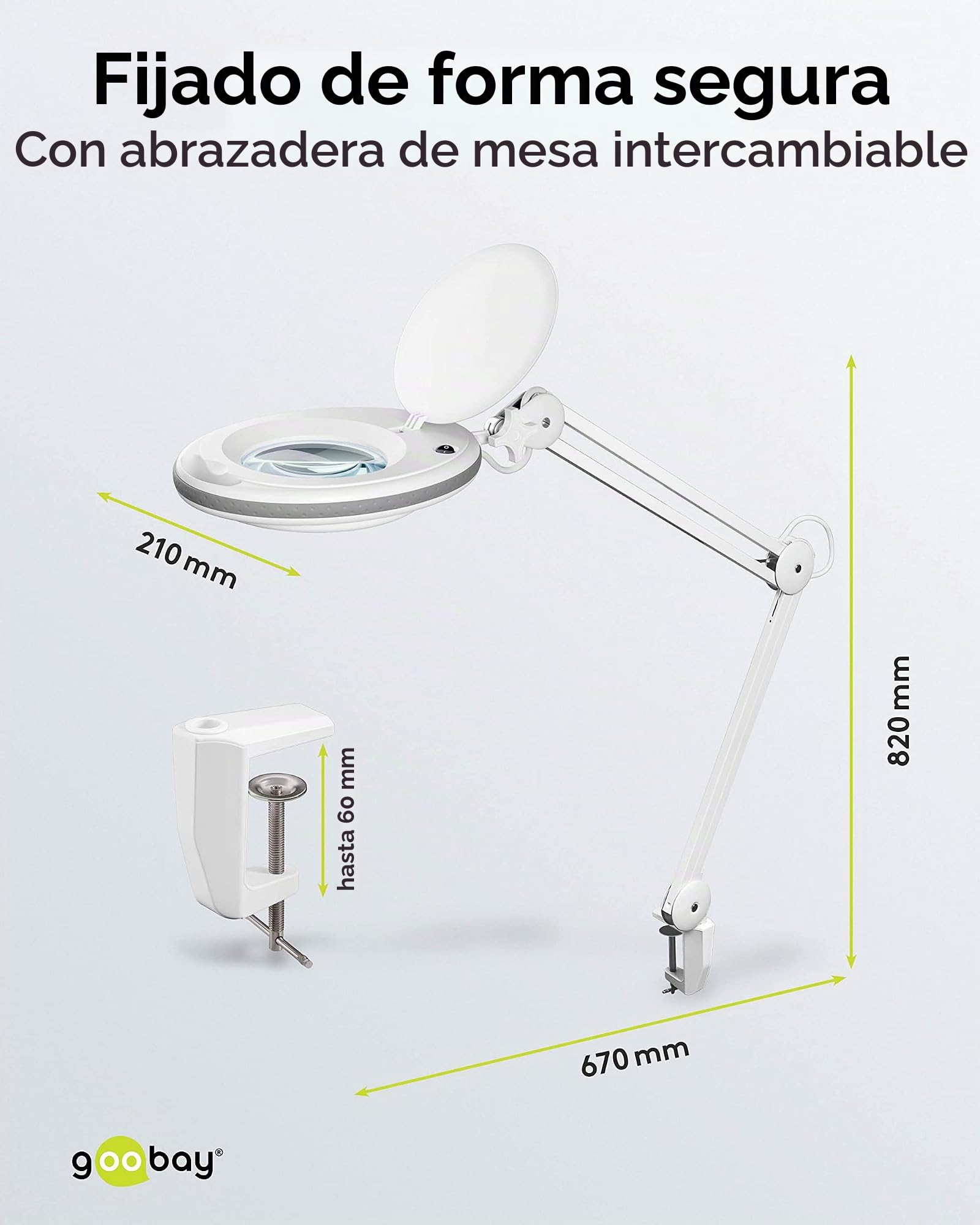 Goobay 60361 Lámpara de aumento/Lámpara de aumento LED de plástico / 8 W de consumo, temperatura de color 6500 K/flujo luminoso 650 lm/tensión de servicio 230 V (AC) / blanco