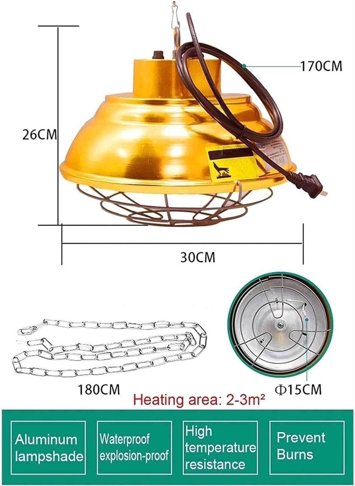 Lampa słoneczna dla zwierząt gospodarskich, lampa termiczna dla drobiu dla piskląt, lampa termiczna dla hodowcy kurcząt z termostatami i żarówką dla piskląt gadów szczenięta kocięta jagnięta ana