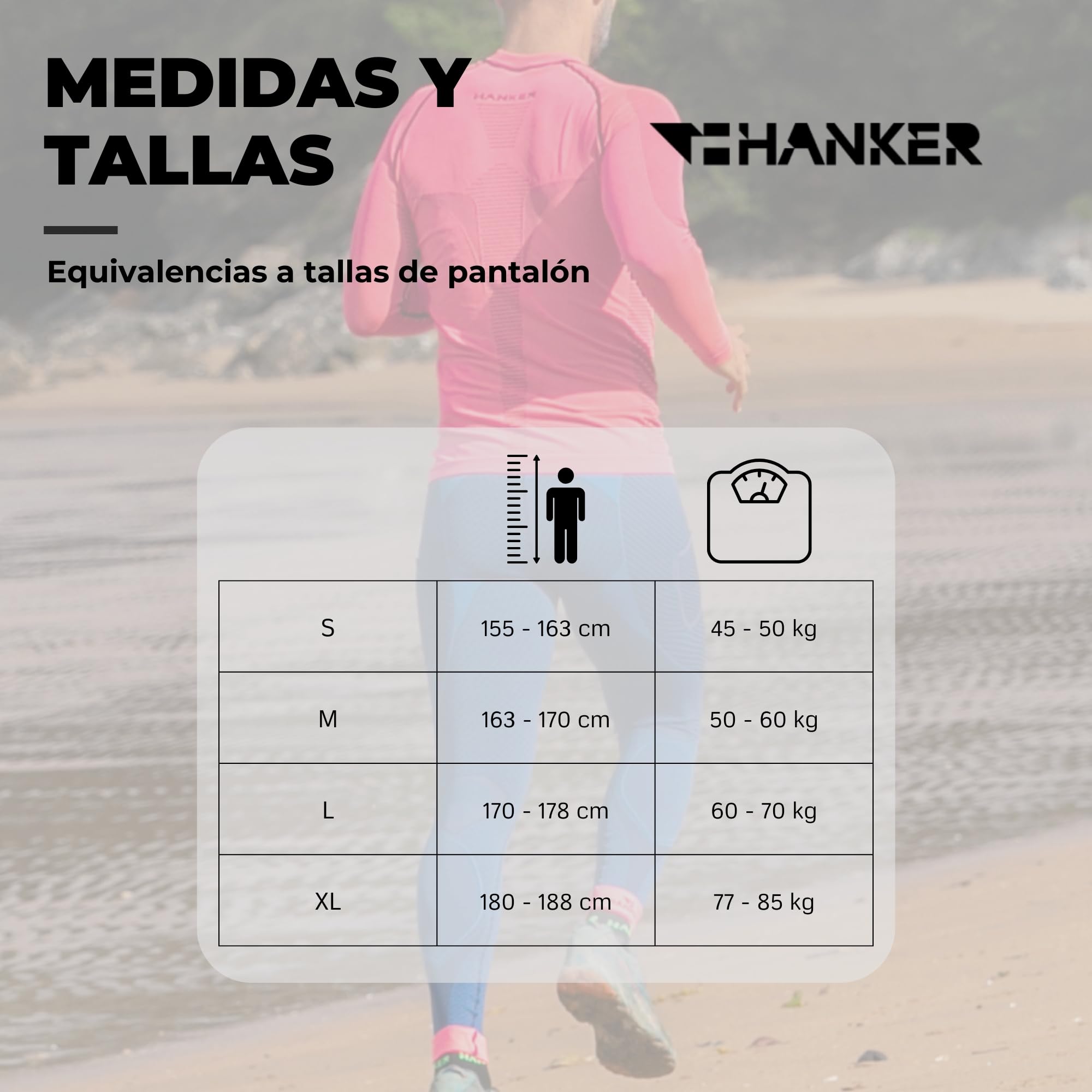 HANKER Mallas largas de compresión Unisex con Bolsillos para Running y Gym | 85% poliéster Soft Air Plus, 10% elastano, 5% poliamida, bolsillos, ajuste compresivo, para gym y trail
