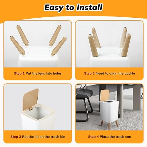 Miniatura 6 de Cubo de basura para baño y cocina con tapa, cesta de basura de oficina de 2.6 galones  10 litros, moderna con tapa superior de presión, cubo de