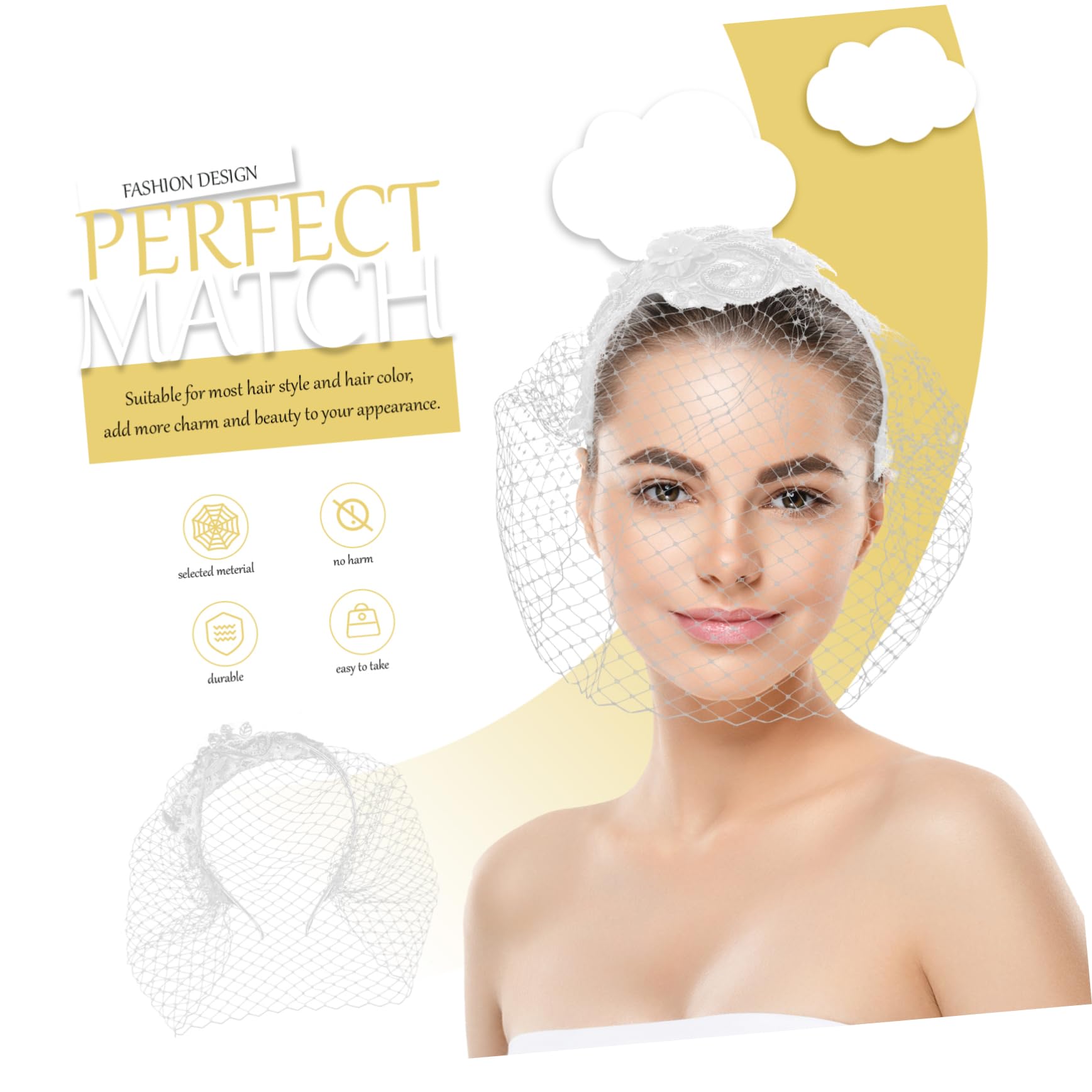 Mujer Pelo Cinta de Velo de Novia Cinta de Velo para Novia Boda Cinta de Velo de Novia Pelo de Boda Velos de Novia Miss Birdcage Tela Maquillaje (F zwart) (H Wit)