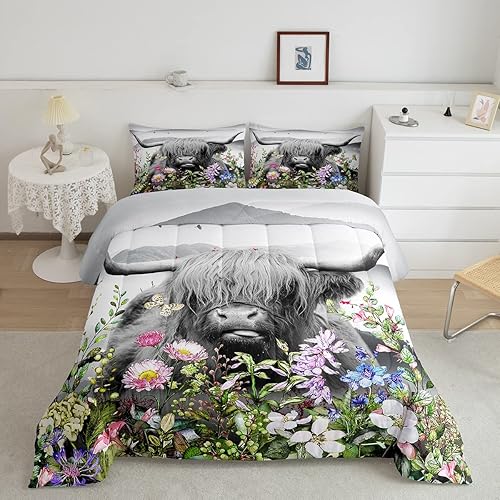 Miniatura 30 de Castle Fairy Juego de edredón con motivo de girasol tamaño queen, ropa de cama rústica de granja con diseño de abejas de 3 piezas para niños