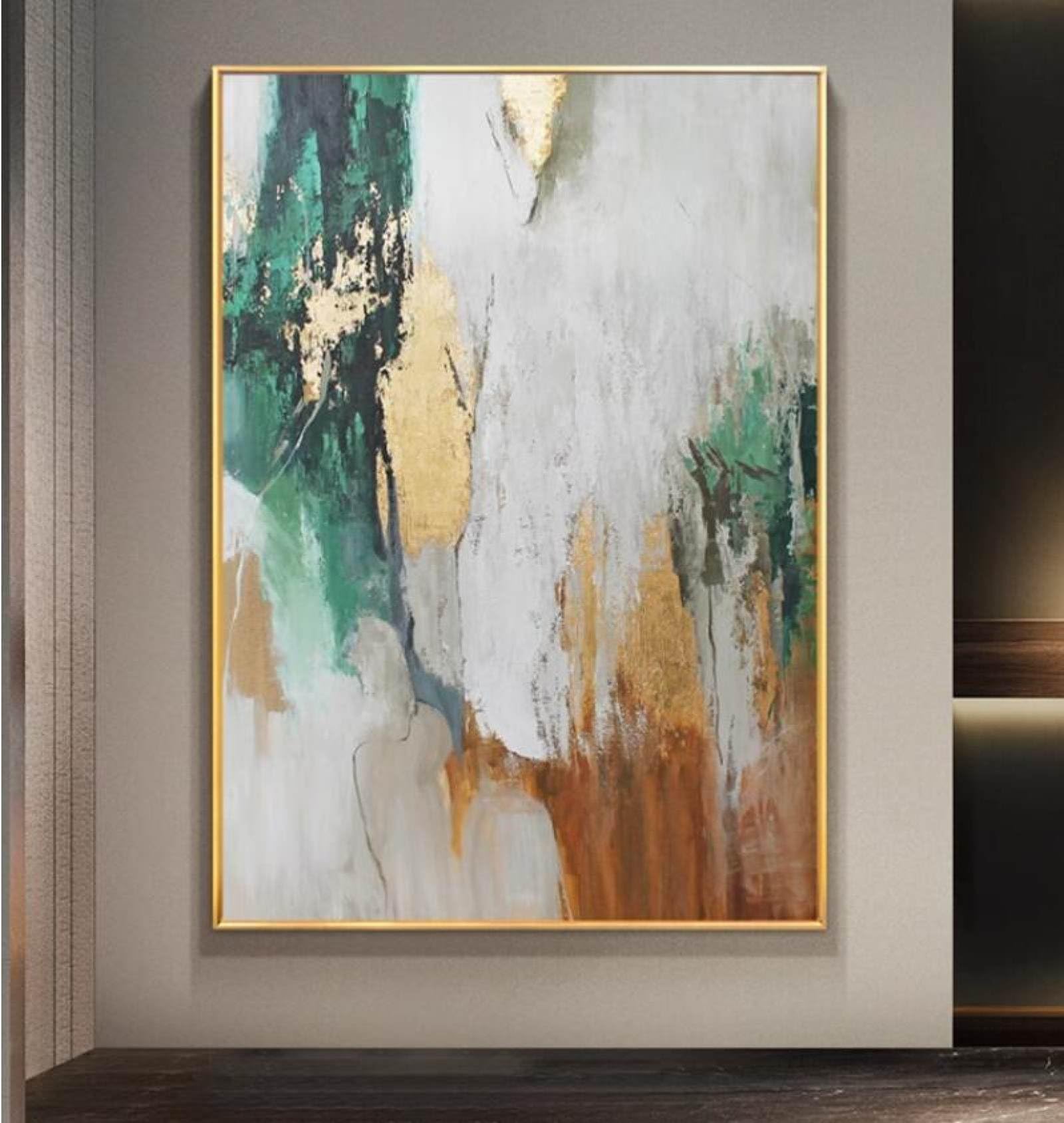 Peinture à l'huile texturée vert foncé déco murale grand format sur toile salon