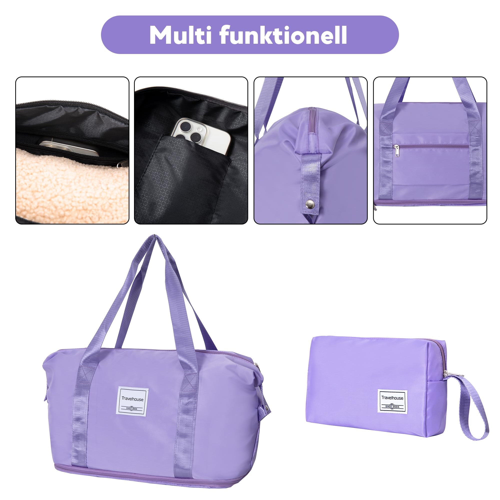 Travelhouse Ascona - Set di 5 bagagli, valigetta con ruote, policarbonato + custodia rigida ABS, borsa da viaggio e beauty case, set di bagagli a mano, viola/lilla, 77x30x53 cm, Set di valigie